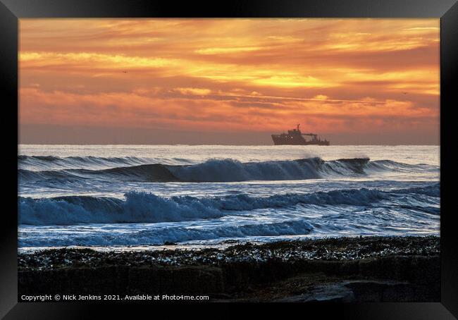 Dawn Sunrise Bamburgh Beach Northumberland Coast Framed Print by Nick Jenkins