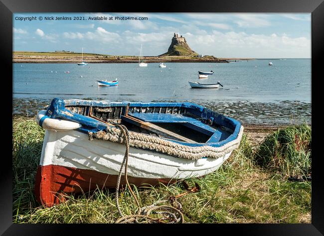 Rowing Boat and Castle Lindisfarne Northumberland Framed Print by Nick Jenkins