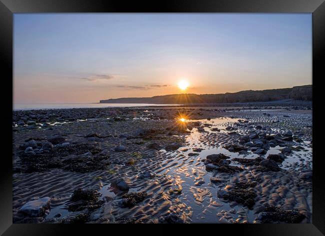 Sunset on Llantwit Major Beach Glamorgan Coast Framed Print by Nick Jenkins