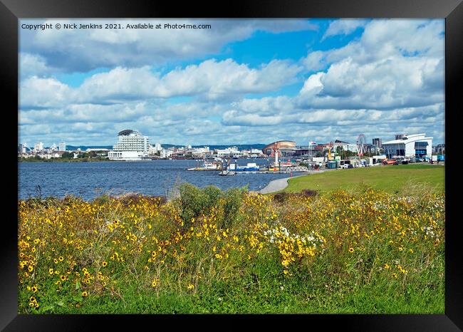 The Bay Barrage and Wild Flowers Cardiff Wales Framed Print by Nick Jenkins