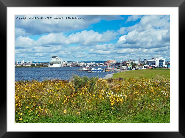 The Bay Barrage and Wild Flowers Cardiff Wales Framed Mounted Print by Nick Jenkins
