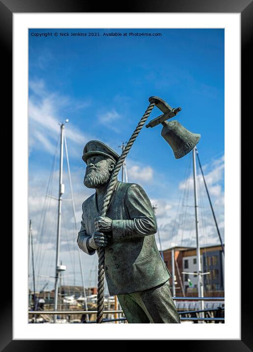 Captain Cat Statue Swansea Marina South Wales Framed Mounted Print by Nick Jenkins