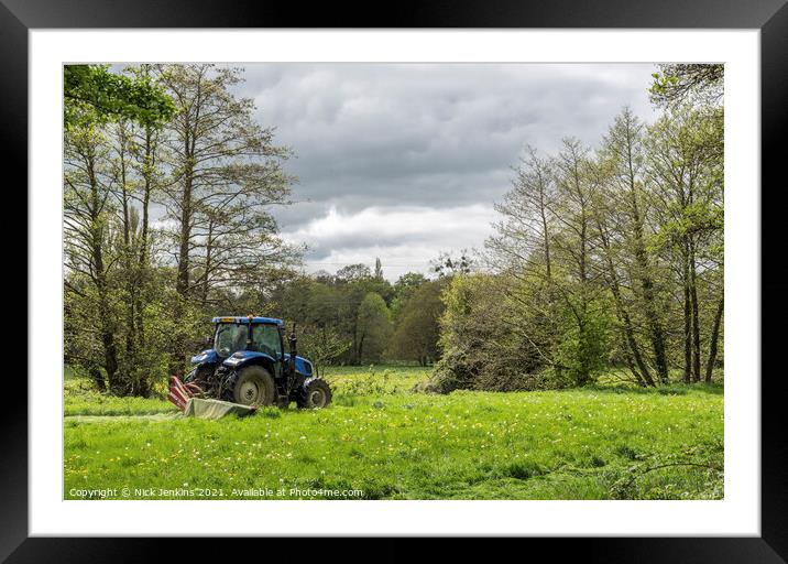 Farmer Cutting Grass in Gloucestershire Meadow Framed Mounted Print by Nick Jenkins