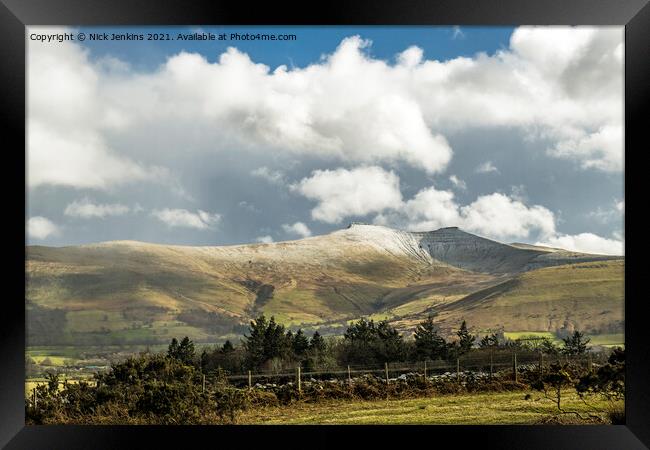 Pen y Fan and Corn Du under March Snow Brecon Beac Framed Print by Nick Jenkins