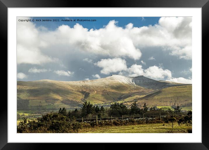 Pen y Fan and Corn Du under March Snow Brecon Beac Framed Mounted Print by Nick Jenkins