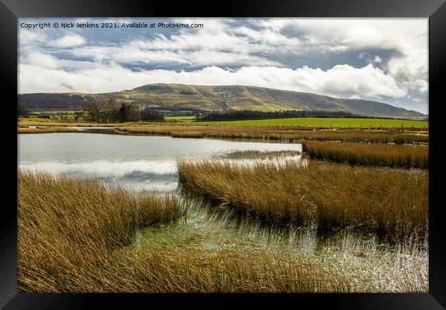 Across Mynydd Illtyd Pond to Fan Frynych  Framed Print by Nick Jenkins