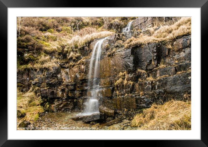 Waterfall beside the A470 over the Brecon Beacons Framed Mounted Print by Nick Jenkins