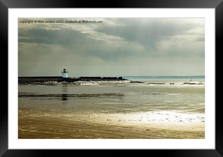 Burry Port Beach West and Lighthouse Framed Mounted Print by Nick Jenkins