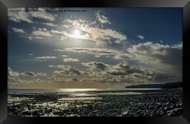 Llantwit Major Beach looking west in April Framed Print by Nick Jenkins