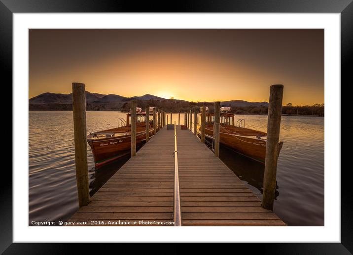 derwent water boats sunset Framed Mounted Print by gary ward