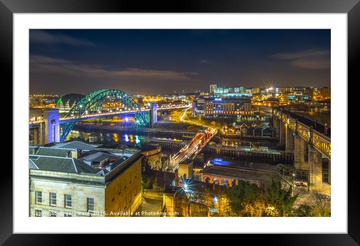 Newcastle upon tyne at night Framed Mounted Print by gary ward