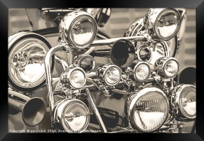 Scooter lights from a Vintage Vespa Framed Print by gary ward