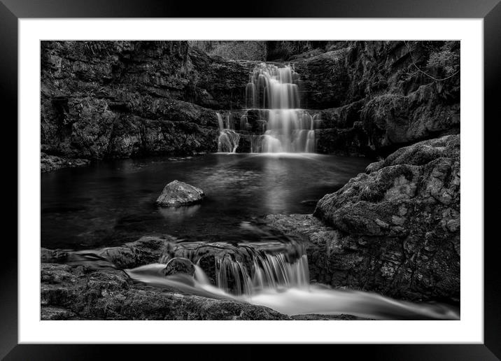 Dinas Rock Waterfalls, Mono Framed Mounted Print by Eric Pearce AWPF