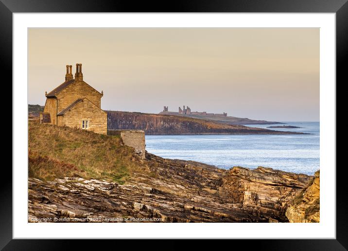 The Bathing House and Dunstanburgh Castle Framed Mounted Print by Heidi Stewart