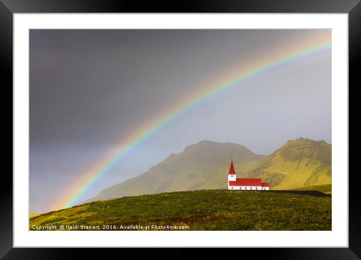 Rainbow Over Vik Church, Iceland Framed Mounted Print by Heidi Stewart