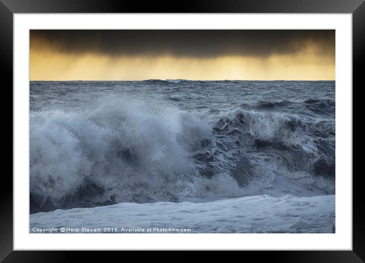 Crashing waves at Reynisfjara Beach in Iceland Framed Mounted Print by Heidi Stewart