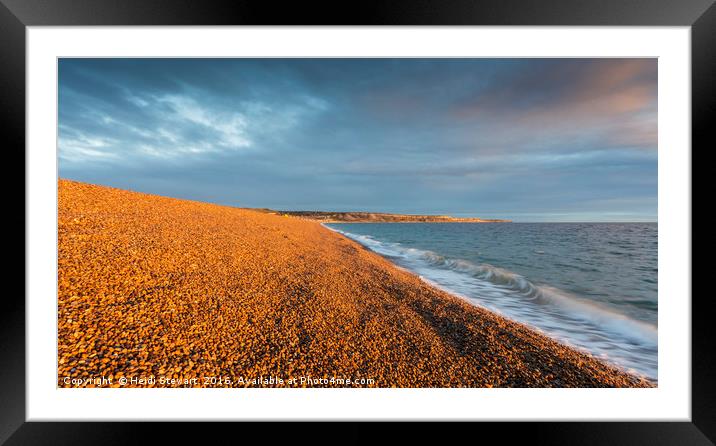 Evening light at Chesil Beach in Dorset Framed Mounted Print by Heidi Stewart