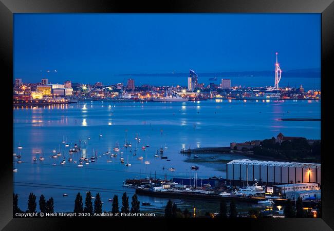 Portsmouth Harbour at Night, Hampshire, England Framed Print by Heidi Stewart