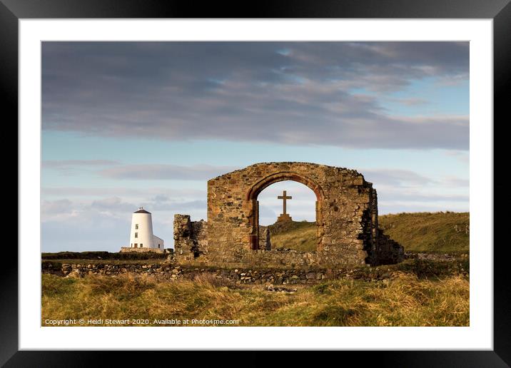 St. Dwynwen's Church Remains, Her Cross and a Ligh Framed Mounted Print by Heidi Stewart