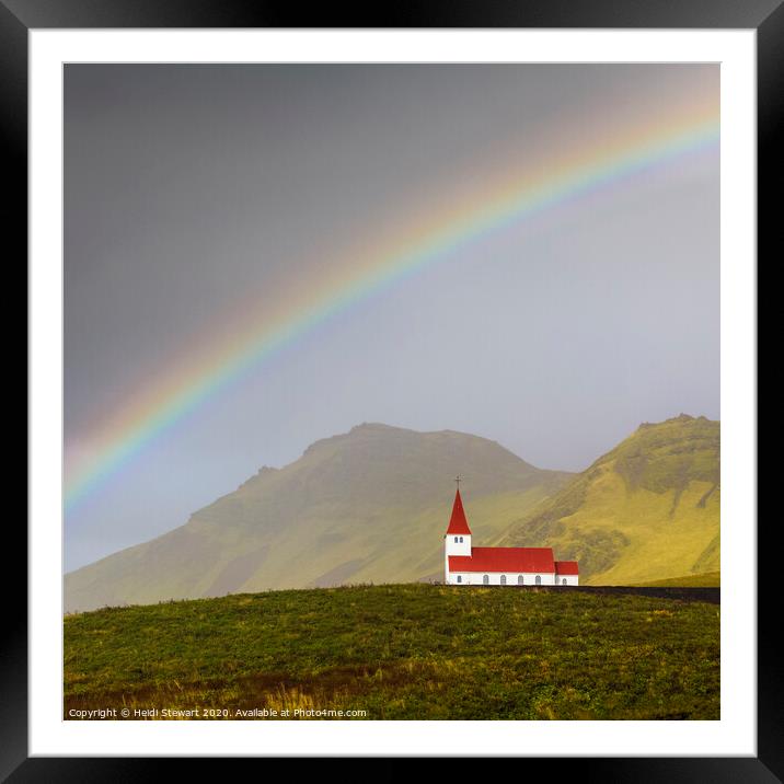 Rainbow Over Vik Church in Iceland Framed Mounted Print by Heidi Stewart