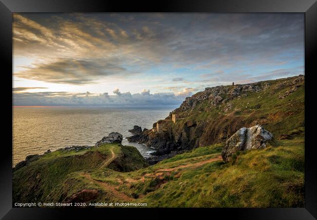 Sunset at the Botallack Tin Mines in West Cornwall Framed Print by Heidi Stewart