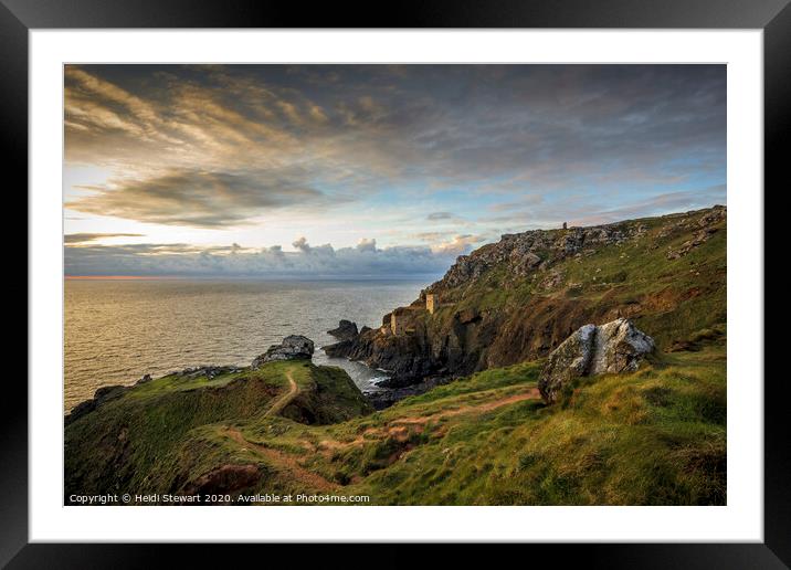 Sunset at the Botallack Tin Mines in West Cornwall Framed Mounted Print by Heidi Stewart