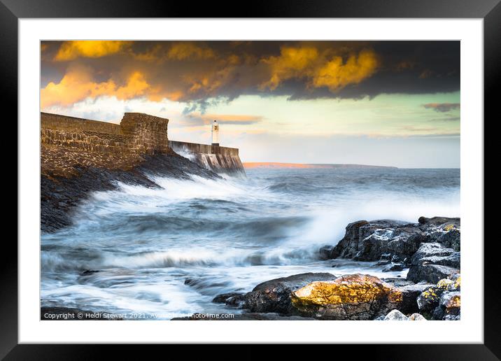 Porthcawl Lighthouse at Sunset Framed Mounted Print by Heidi Stewart