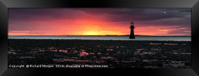 Sunset over Whiteford Lighthouse, Gower, South Wal Framed Print by Richard Morgan