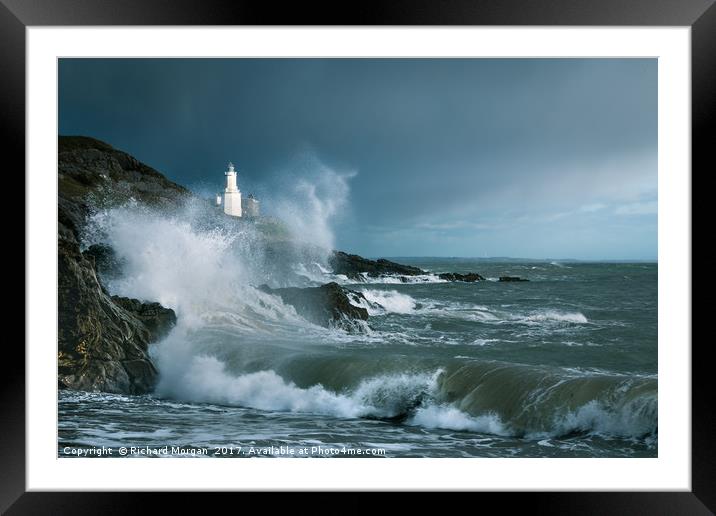 "Storm Doris" Bracelet Bay, Mumbles, Gower. Framed Mounted Print by Richard Morgan