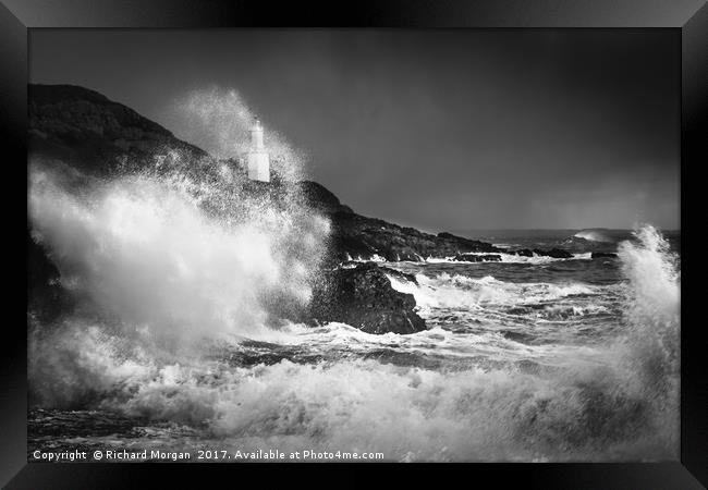 "Storm Doris" Bracelet Bay, Mumbles, Gower. Framed Print by Richard Morgan