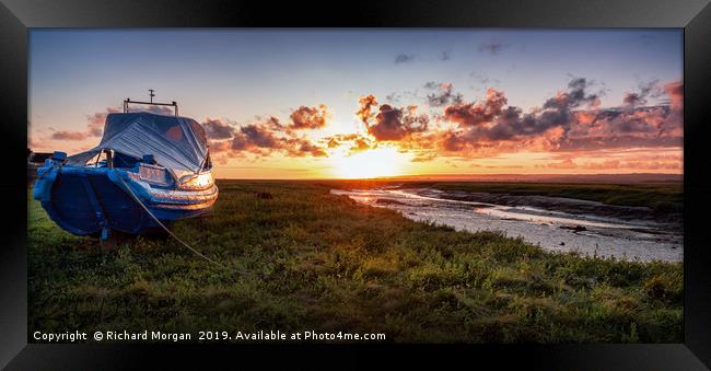 The Penclawdd Blue Boat at Sunset. Framed Print by Richard Morgan