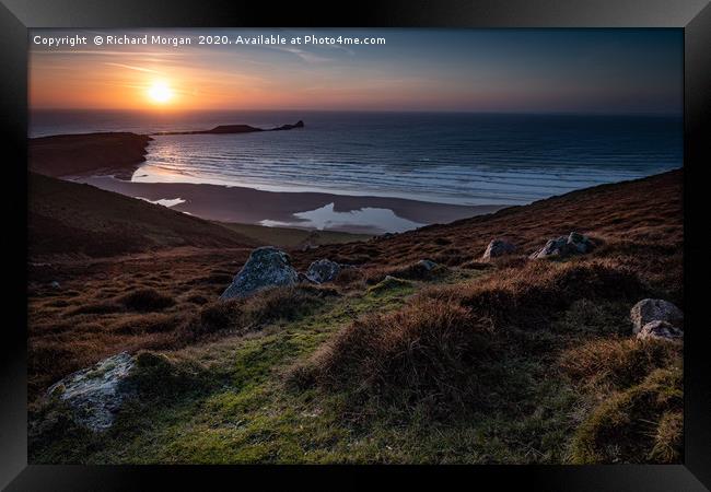 Rhossili Bay, Gower, Sunset. Framed Print by Richard Morgan