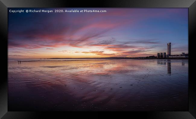 Swansea Bay Sunset with the Meridian Tower. Framed Print by Richard Morgan