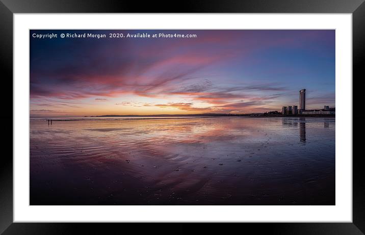 Swansea Bay Sunset with the Meridian Tower. Framed Mounted Print by Richard Morgan