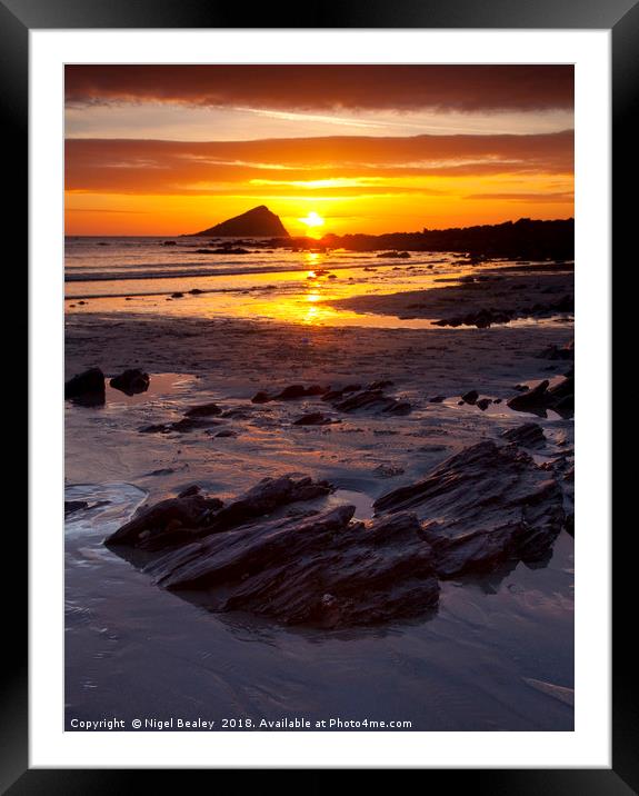 The Great Mew Stone at Sunset Framed Mounted Print by Nigel Bealey