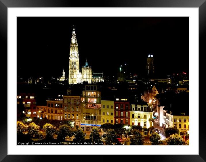 Antwerp and Cathedral of our Lady at night Framed Mounted Print by Alexandra Stevens