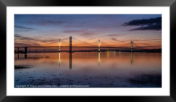 Forth Road Bridge and Queensferry Crossing sunset Framed Mounted Print by Angus McComiskey