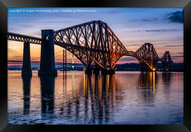 Forth Rail Bridge at dusk Framed Print by Angus McComiskey