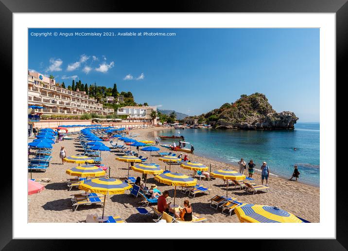 Mazzaro Beach looking north, Taormina, Sicily Framed Mounted Print by Angus McComiskey