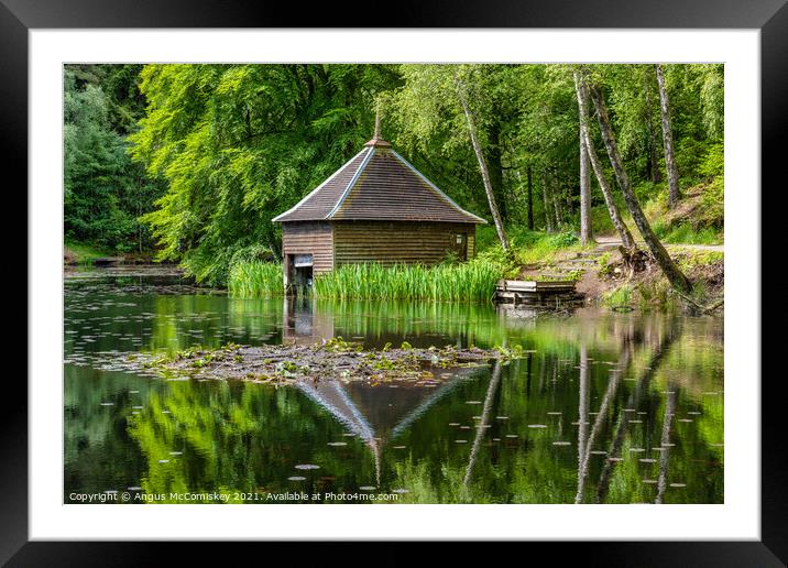 Loch Dunmore boathouse in Faskally Forest Framed Mounted Print by Angus McComiskey