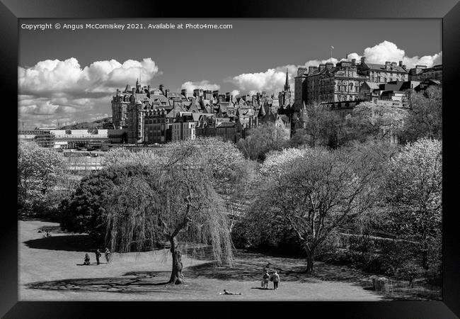 Princes Street Gardens and Edinburgh Old Town mono Framed Print by Angus McComiskey