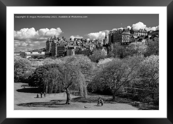 Princes Street Gardens and Edinburgh Old Town mono Framed Mounted Print by Angus McComiskey