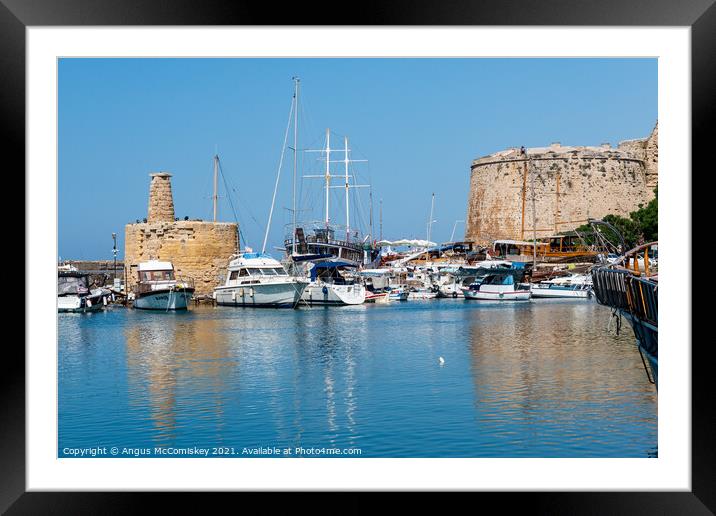 Boats moored in Kyrenia harbour, Northern Cyprus Framed Mounted Print by Angus McComiskey
