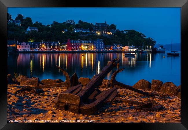 Anchor on quayside at Tobermory by night Framed Print by Angus McComiskey