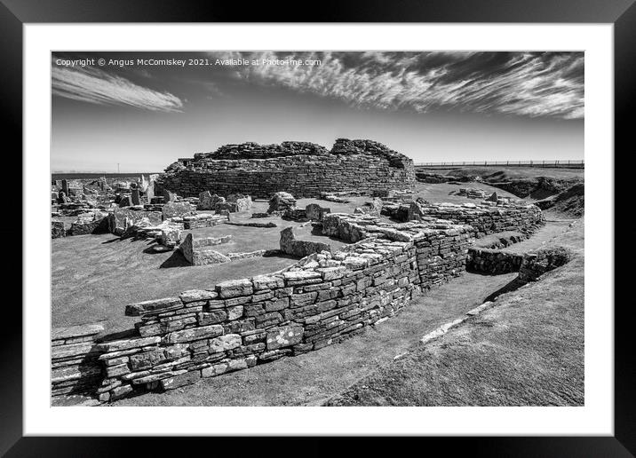 Broch of Gurness, Mainland Orkney mono Framed Mounted Print by Angus McComiskey