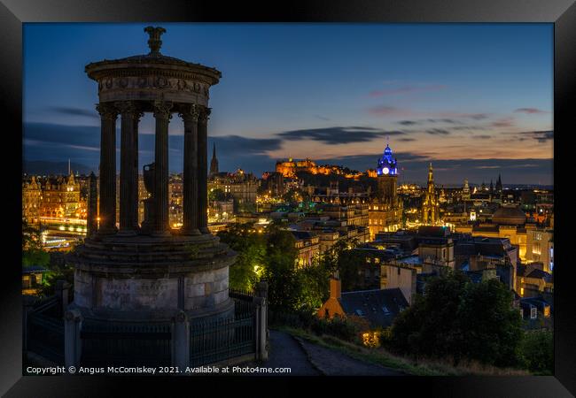 Edinburgh skyline at dusk from Calton Hill Framed Print by Angus McComiskey