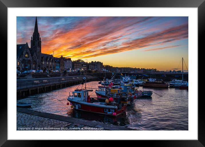 Dramatic sunset at Newhaven Harbour, Edinburgh Framed Mounted Print by Angus McComiskey