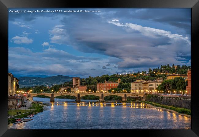 Dusk on the Arno in Florence, Tuscany Framed Print by Angus McComiskey