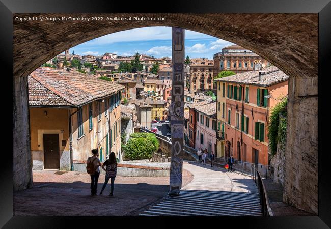 View from under the bridge in Perugia, Umbria Framed Print by Angus McComiskey