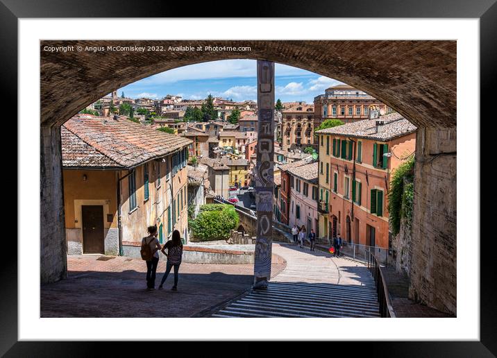 View from under the bridge in Perugia, Umbria Framed Mounted Print by Angus McComiskey